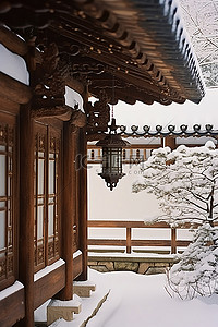 雪中​​的韩国老房子
