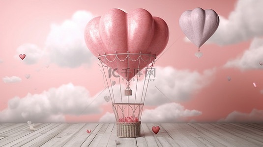 祝贺情人节快乐背景上心形气球的 3D 插图