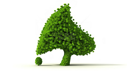 绿色树箭头的 3d 插图，在白色背景上象征环境经济，具有绿色商业元素