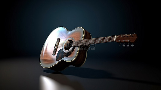声学的背景图片_阴暗工作室中单把原声吉他的 3D 渲染