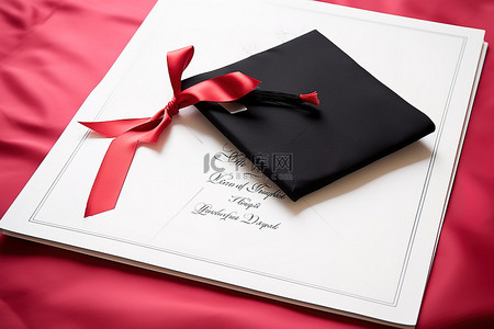 毕业拍照打卡框背景图片_末尾有红丝带的正式毕业卡