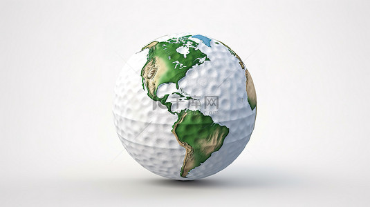 白色背景 3d 渲染高尔夫球地球地球仪