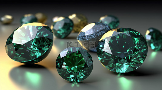 3D 渲染中的阳起石和钻石宝石簇