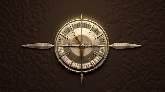 3D渲染中描绘的金属箭头形时钟