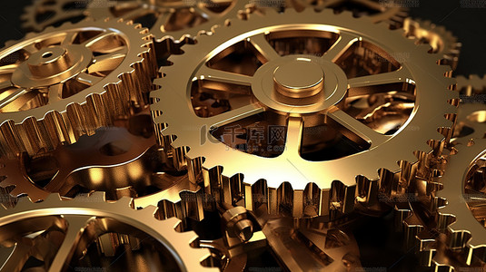机械工业齿轮背景图片_金色主题 3D 齿轮机制渲染完美适合背景使用