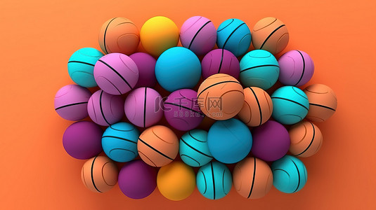卡通篮球场背景图片_现代孤立物体简约 3D 渲染彩色篮球