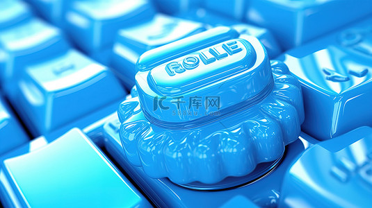 免费个人简历背景图片_白色 PC 键盘的 3D 渲染，带有蓝色 Cookie 策略键的极端特写