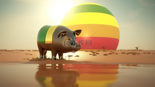 3d 存钱罐渲染描绘的塞内加尔的乐观经济增长