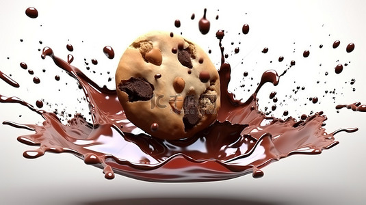 牛奶飞溅背景图片_巧克力溅在饼干上的 3D 插图