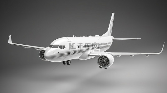 旅行白色背景图片_灰色背景上光滑的白色飞机 3D 插图