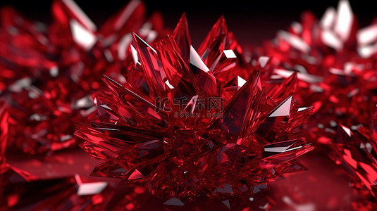 令人惊叹的 3d 红色水晶抽象渲染