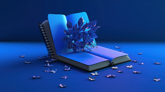 书样机背景图片_带笔记本的蓝色背景的 3d 渲染