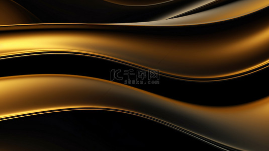 3d 渲染波像黑色和金色背景