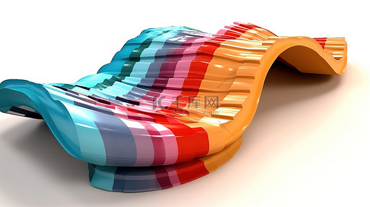 彩色音乐符号背景图片_充满活力的抽象钢琴键，白色背景上有彩色波浪，以 3D 渲染
