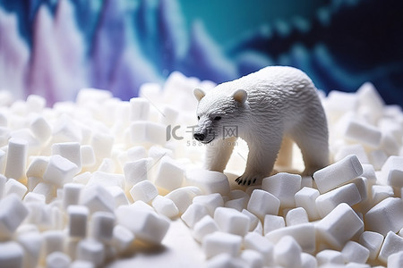 大型白色玩具熊在糖块上高清照片