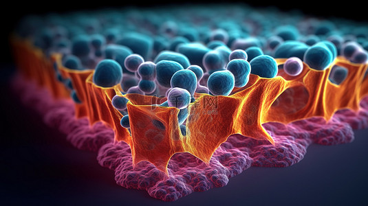 分子药物背景图片_糖蛋白双层细胞膜横截面内离子通道的 3d 渲染
