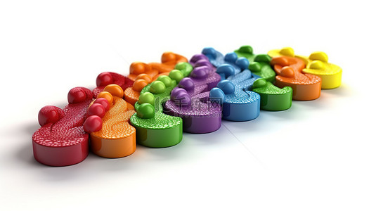白色背景上彩虹色糖果的 3D 插图