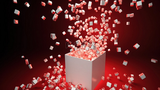 抽象电影娱乐 3d 爆米花在红色和白色的盒子漂浮