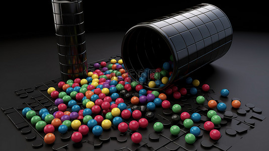 益智玩具免费背景图片_彩色球拼图和黑色圆柱体逻辑大脑训练玩具的 3D 插图