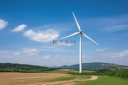 田野中央风力涡轮机的图像