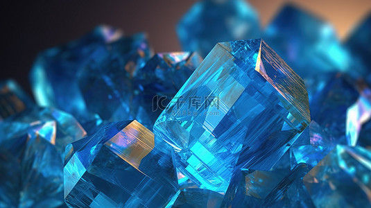 海蓝背景背景图片_在 3D 插图中近距离观察令人惊叹的蓝色宝石磷灰石石英托帕石海蓝宝石蓝宝石碧玺和钻石