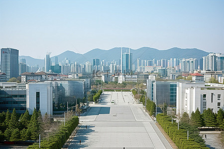 视野背景图片_首尔市中心和背景山脉的大视野