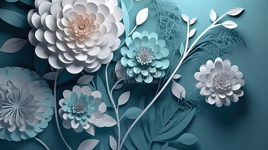 花卉海报创意背景图片_抽象 3D 花卉剪纸艺术美丽的背景设计