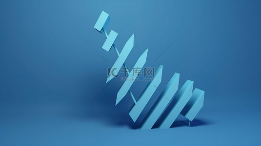 蓝色背景与箭头标志代表业务增长和发展走向成功 3D 插图