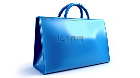 時尚購物背景图片_白色背景 3d 渲染上的孤立蓝色袋子