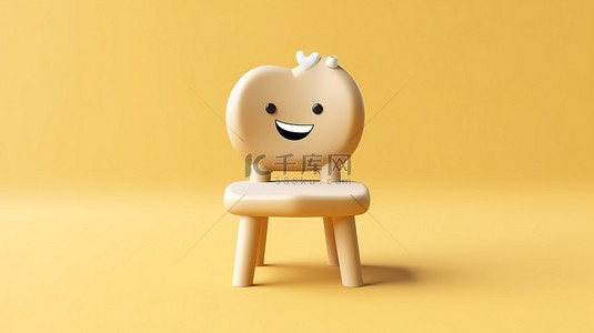 苗圃背景图片_迷人的幼儿带着灿烂的笑容在 3D 制作的白色背景下的粘土风格椅子上摆姿势