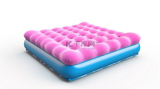 沙池背景图片_白色背景的 3D 渲染，配有粉色和蓝色空气池床垫水沙发床