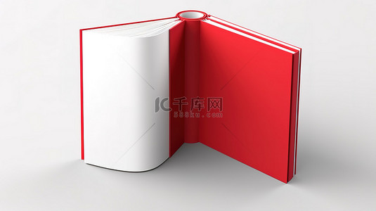 白色背景上的红色封面打开的书模型，有足够的空间供您在 3D 中呈现的设计