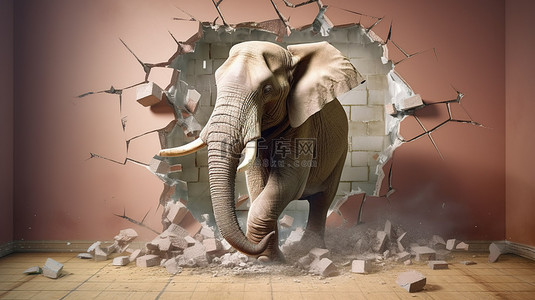 强大的力量背景图片_强大的大象展示原始力量 3D 渲染图像与复制空间