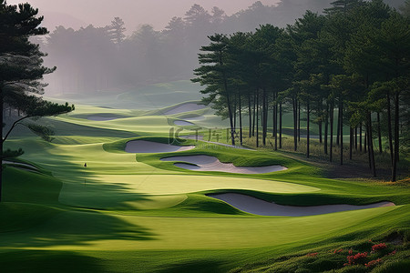 草里背景图片_森林里有树木的高尔夫球场
