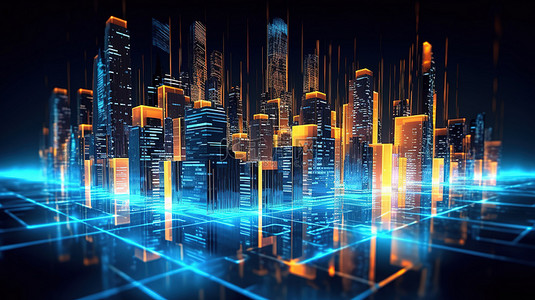 3的数字背景图片_商业摩天大楼的辐射未来大都市 3D 渲染