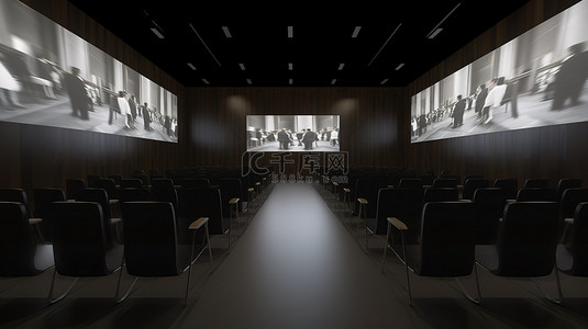 会议礼堂背景图片_空荡荡的场地 3d 渲染中的虚拟观众视频会议