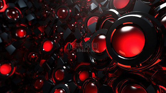 红色和黑色技术背景的抽象 3D 插图