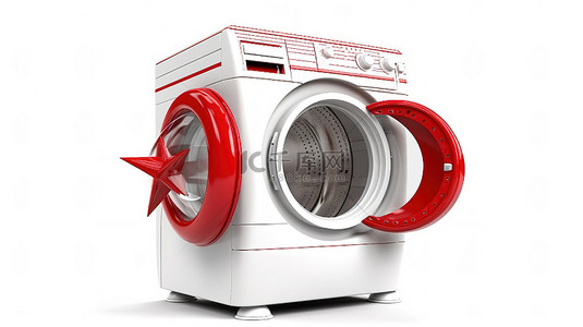 现代白色洗衣机，带有 3D 红色降落伞