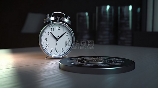 具有时钟硬币日历和位置符号的 3d 渲染的背景