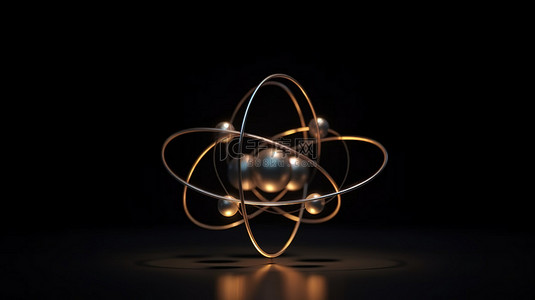物理实验室背景图片_以 3D 形式描绘的原子，带有光滑的黑色背景和额外的文本空间