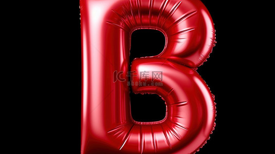 b红色背景图片_金属红色逼真氦气球字体的高级 3D 插图，带有字母 b