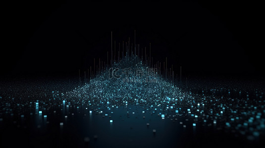 蓝色网络科技光圈背景图片_低聚抽象蓝色数字景观，黑色背景 3d 渲染上带有粒子点