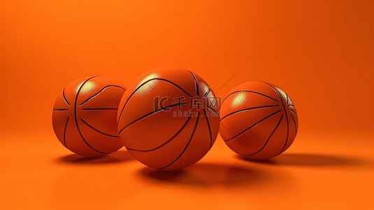 橙色背景与三个 3d 篮球