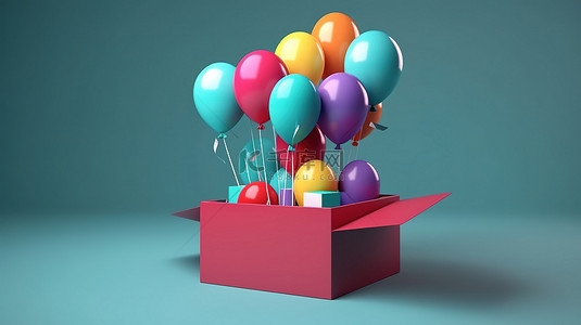 包中背景图片_3D 渲染中的礼品盒贺卡和气球