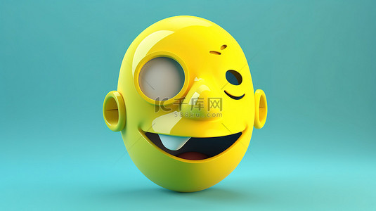 在 3D 渲染中戴面具的黄色表情符号或表情符号
