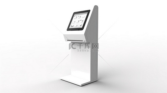 液晶显示器背景图片_带信息显示的白色背景液晶显示屏支架的 3D 渲染