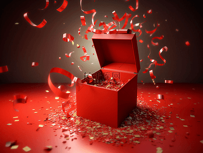 创意情人节背景图片_红色礼盒漂浮碎片节礼日广告背景