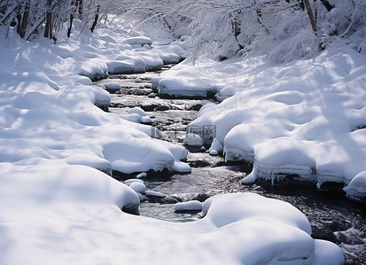 寒冷的天气背景图片_雪中​​的小溪是地面上寒冷的画面