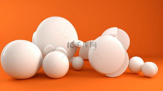 语音泡泡背景图片_橙色背景与孤立的 3d 白色语音气泡