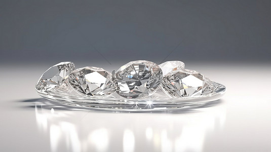 首饰设计展板背景图片_闪亮的钻石位于白色讲台高端水晶 3D 渲染上